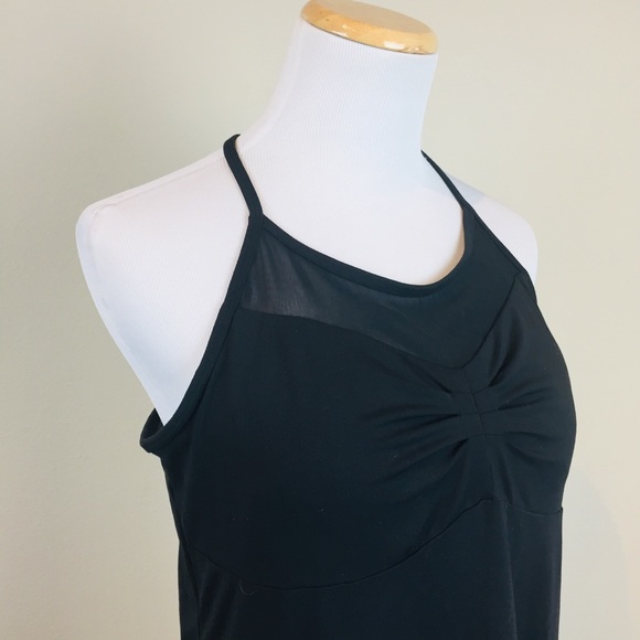FABLETICS Black Halter T Strap Ruched Yoga Tank MEDIUM Shelf Bra Stretch - Picture 3 of 7